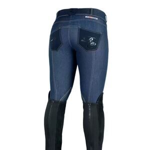 NWT HorZe Denim Breeches Royal Equus Selfpatch SIZE S Blue Stretch Suede